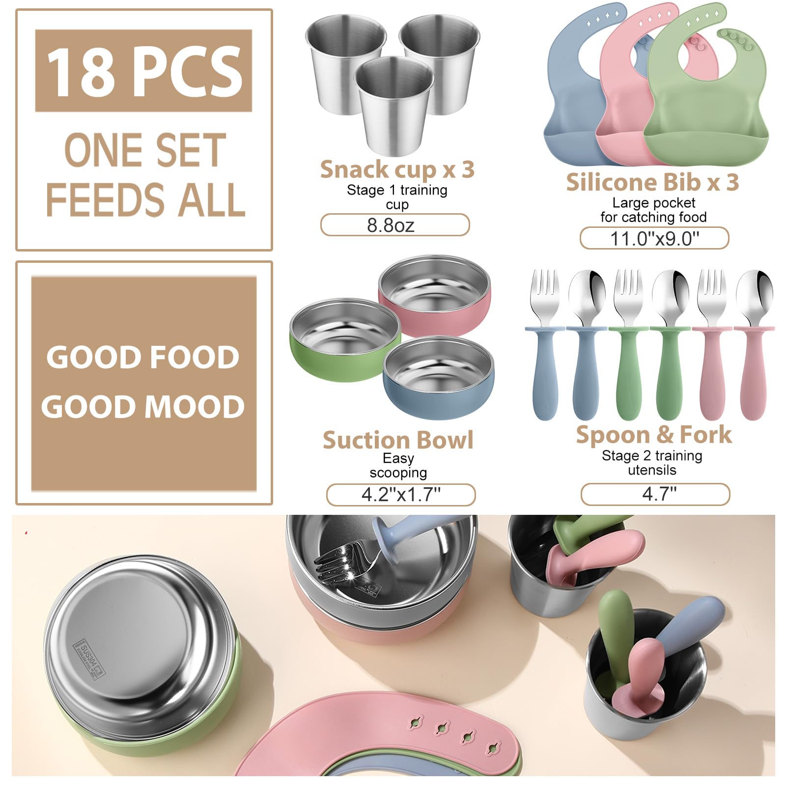Yinder LED weaning supplies bundle for engaging mealtime