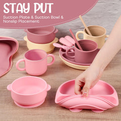 Yinder silicone snack cup with double handles supports little hands
