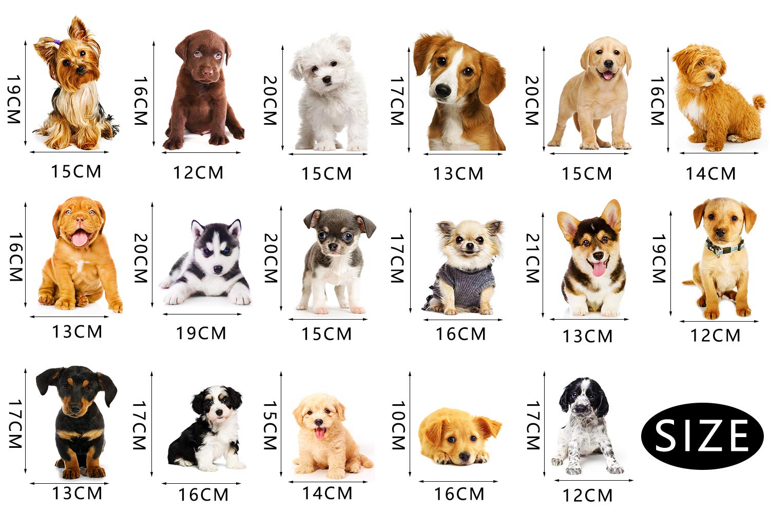 YINECO 17Dogs 3D dog wall sticker; waterproof PVC for durable decor.