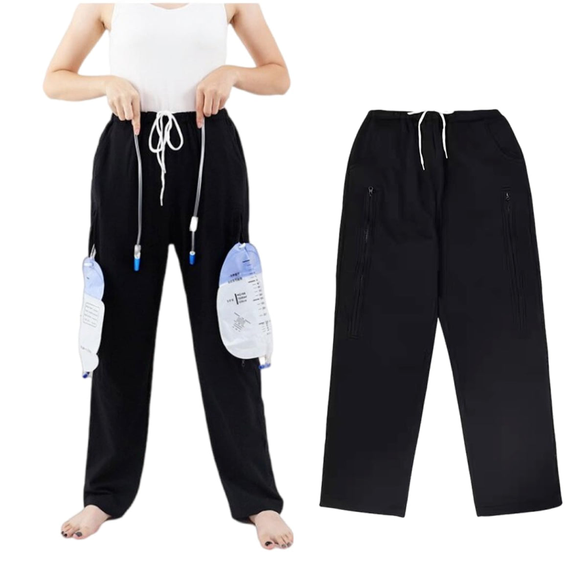 YingXue catheter leg bag pants with dual zippered pockets for two 2000 ml bags.