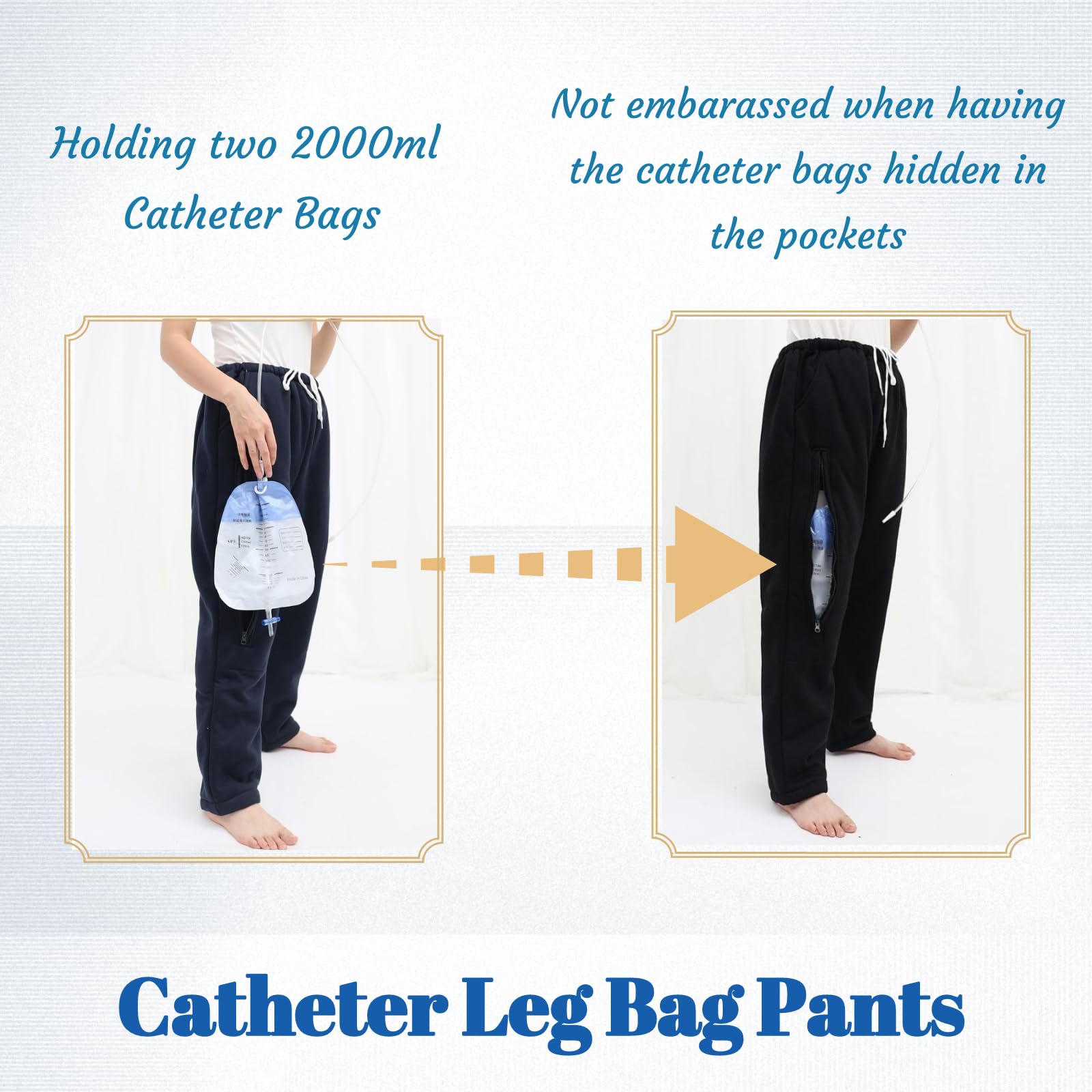 YingXue catheter pants hold two 2000 ml bags for quick access.