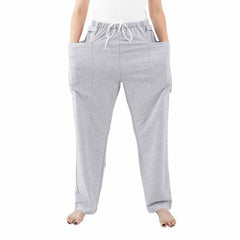 YingXue nephrostomy bag pants gray front view with double pockets for catheter bags.