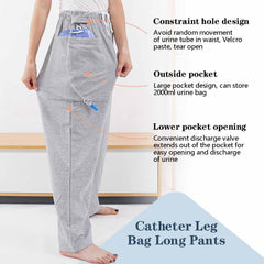 YingXue nephrostomy bag pants gray side pocket detail for secure catheter bag storage.