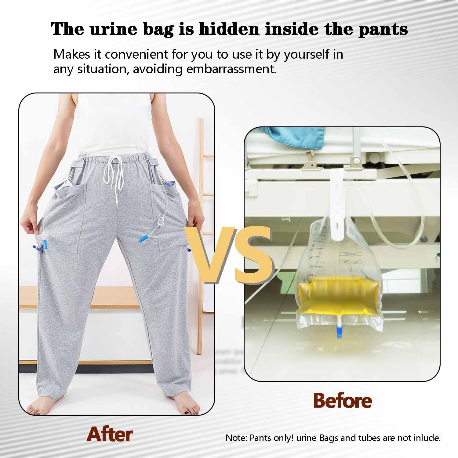 YingXue nephrostomy bag pants gray wear like regular pants for discreet use.