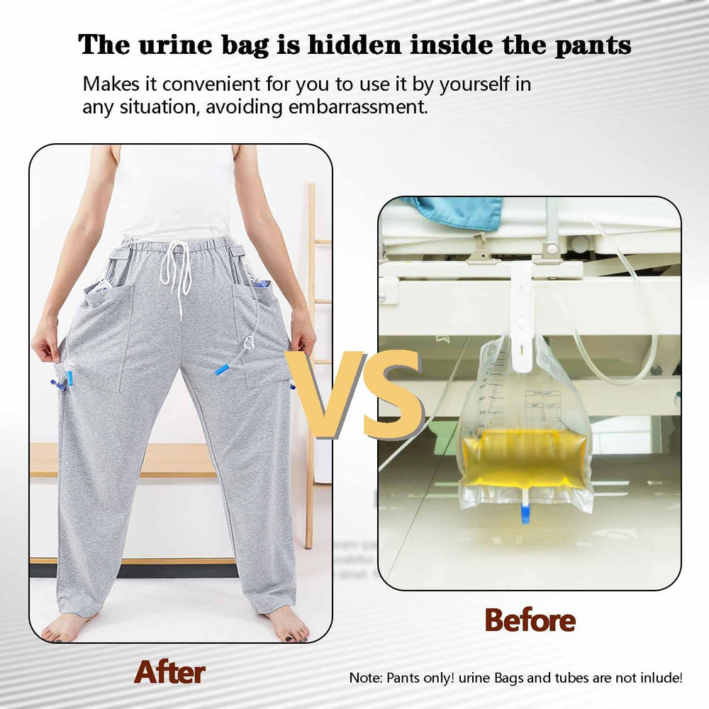 YingXue nephrostomy bag pants gray wear like regular pants for discreet use.
