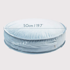 YIUOR velvet round floor pillow baby blue side view, ideal for versatile decor.