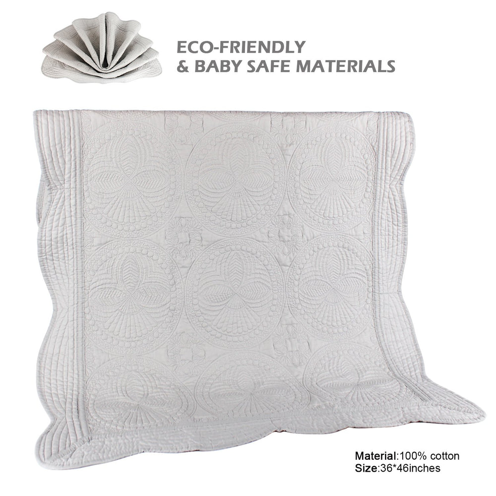 YIQIGO quilt featuring scalloped trim adds delicate charm in gray.
