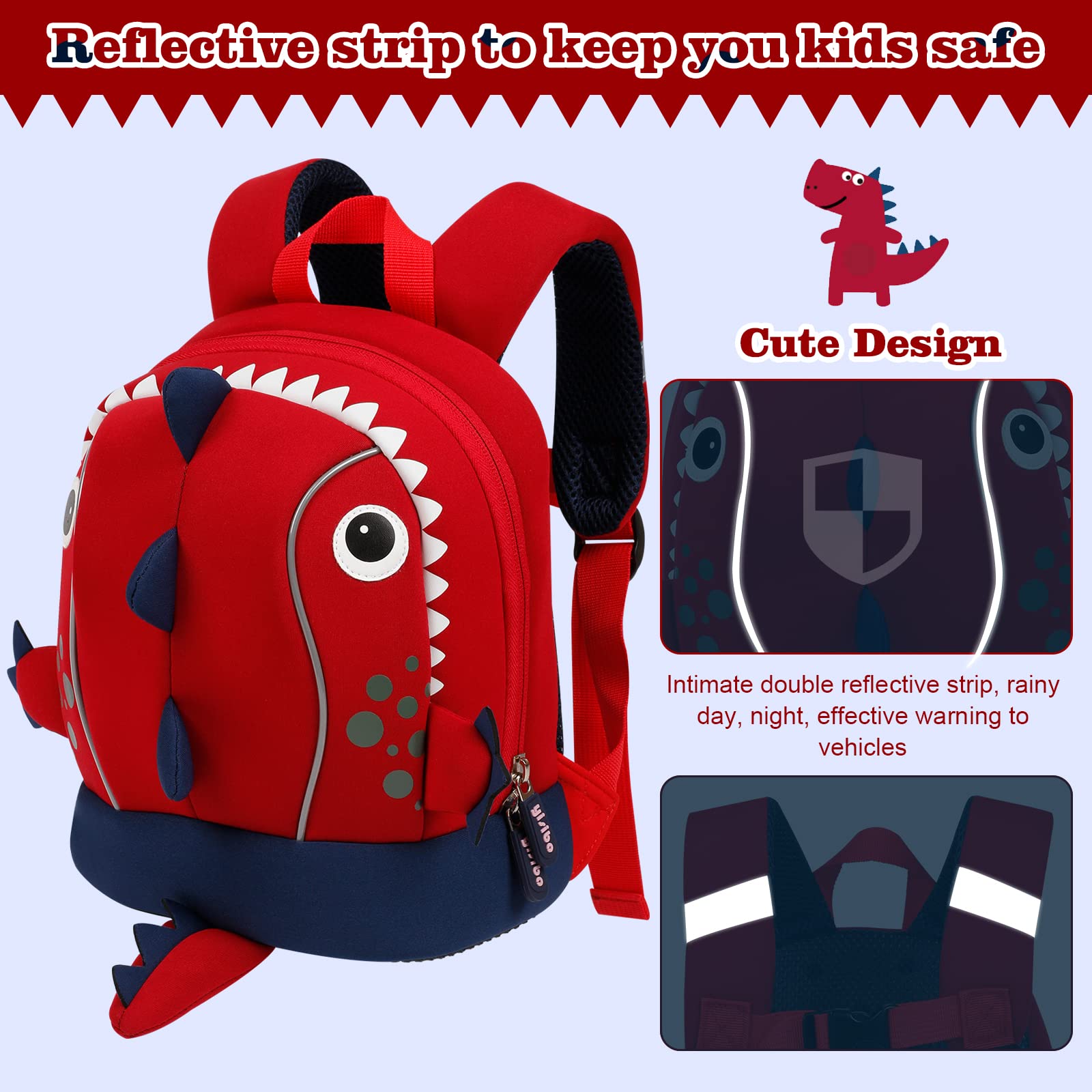 Yisibo dinosaur backpack water-resistant neoprene fabric for easy cleanup