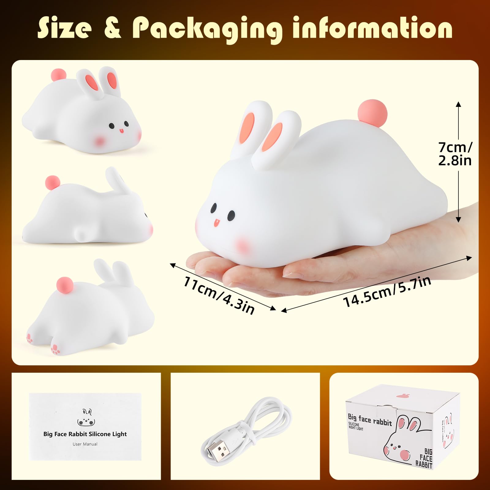 YISUN Bunny Night Light shows three dimmable warm light levels