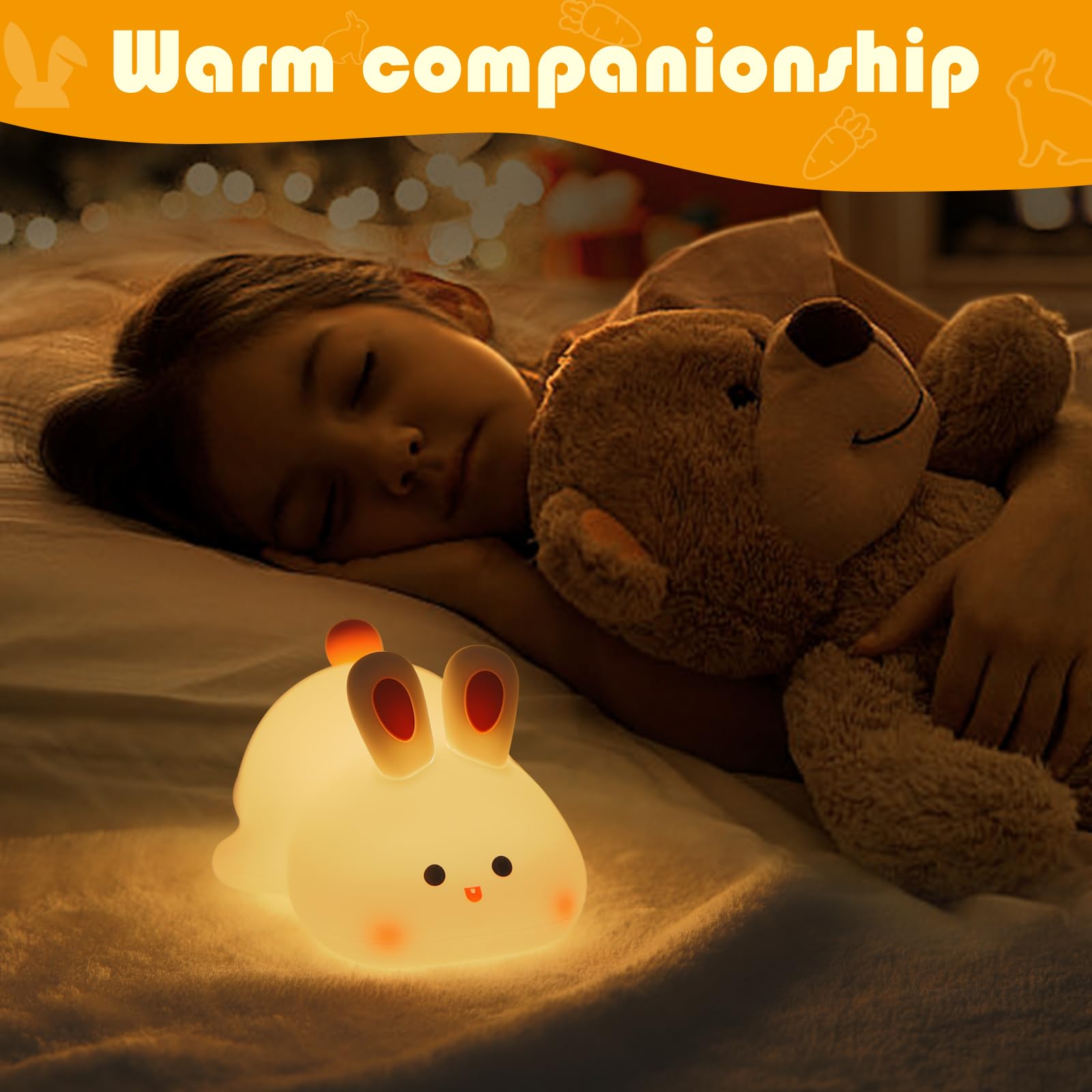YISUN Bunny Night Light charges via USB-C for convenience
