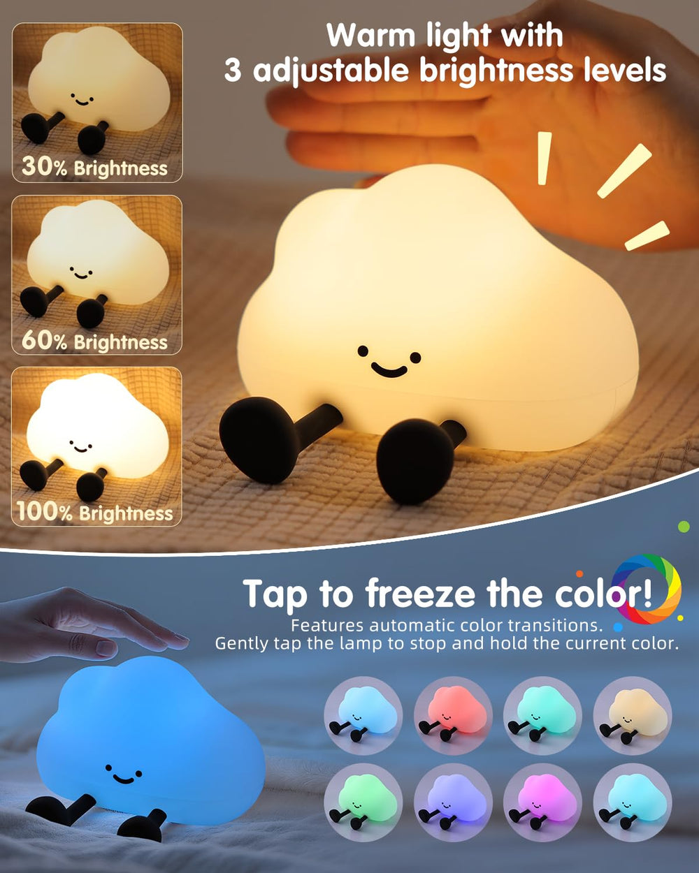 YISUN Cloud Night Light color cycling view creates soothing nursery ambience