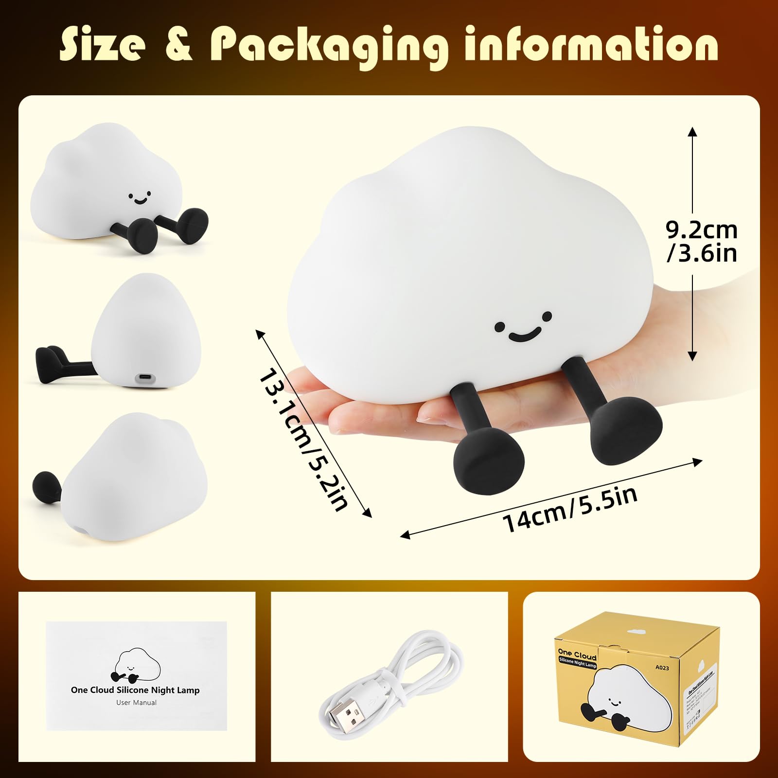 YISUN Cloud Night Light showing three warm light modes for mood control