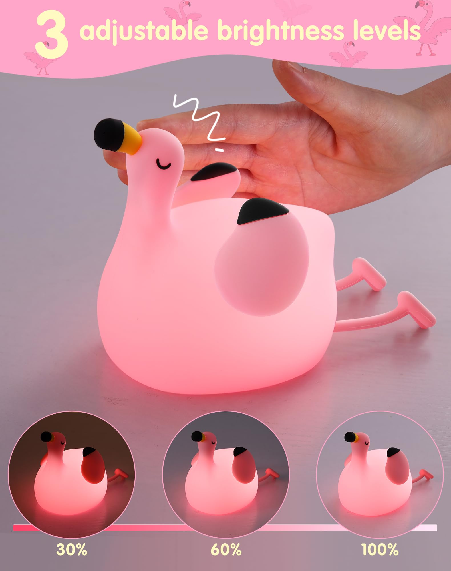 YISUN Flamingo Night Light dimmer showcases three-level brightness for mood lighting
