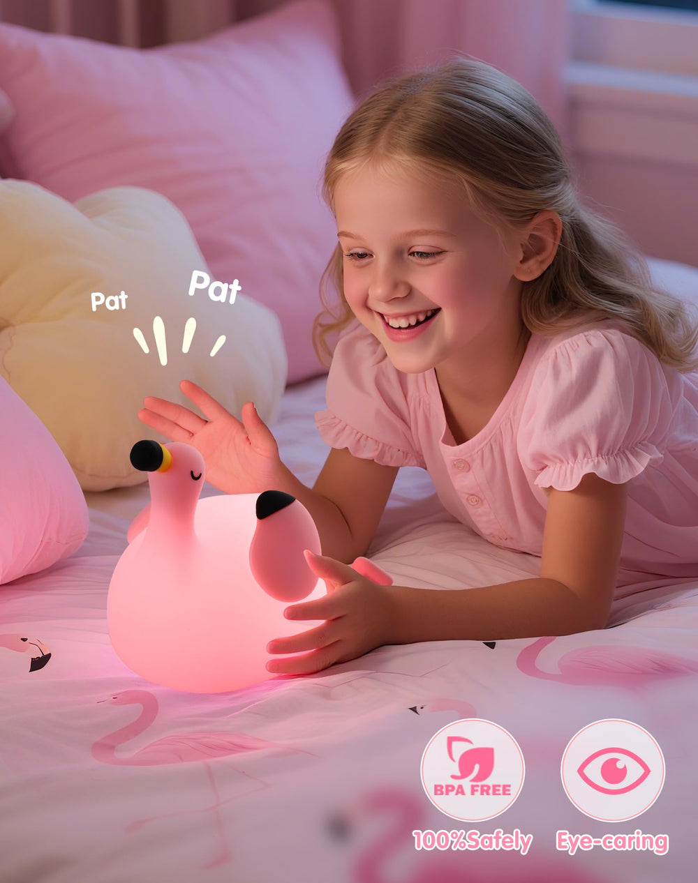 YISUN Flamingo Night Light timer view demonstrates 30-minute auto-off feature