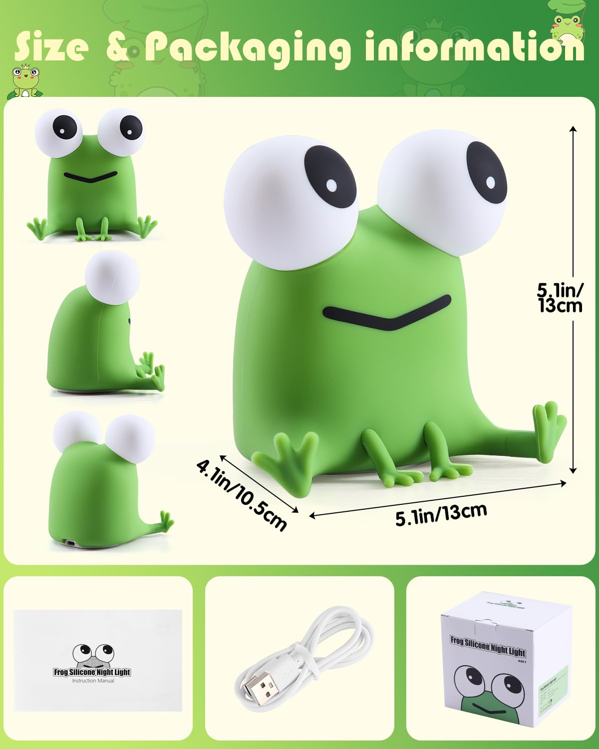 YISUN Frog Night Light lasts up to six hours on bright setting.