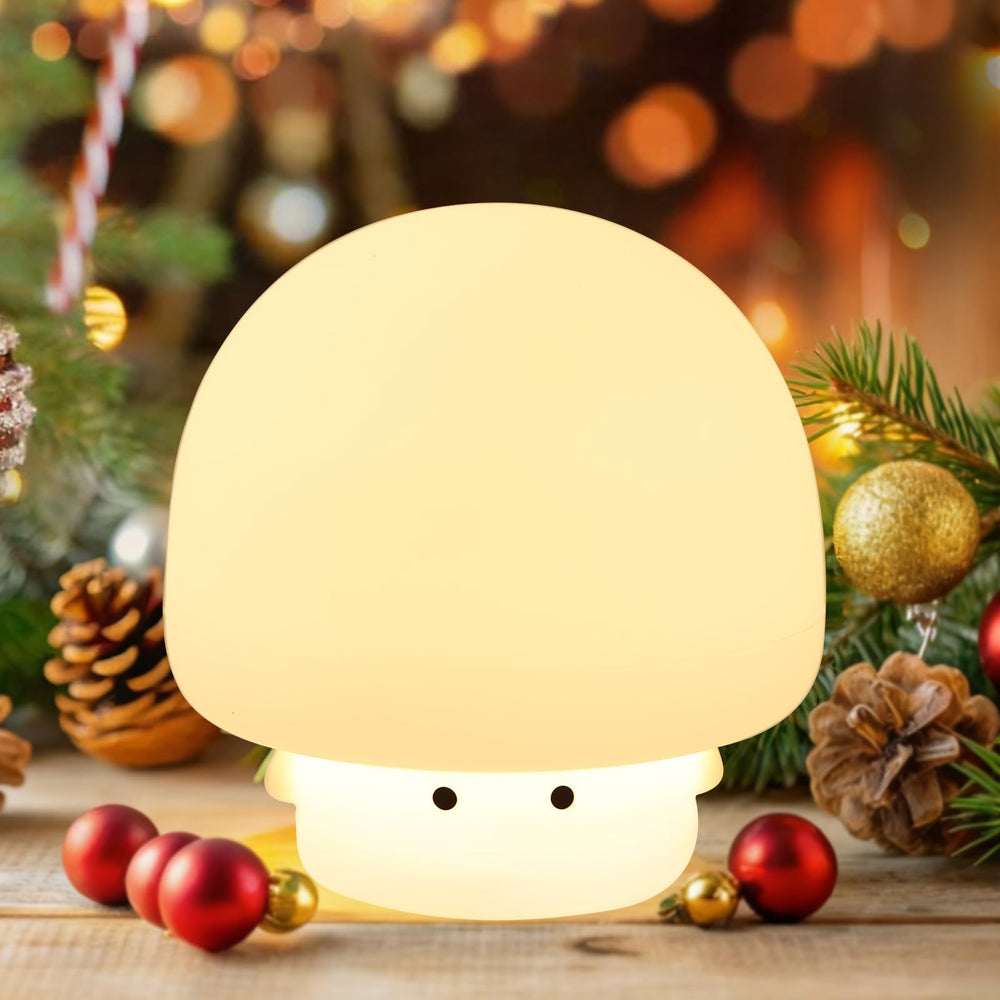 YISUN Mushroom Night Light front view emitting a gentle glow for bedtime comfort.