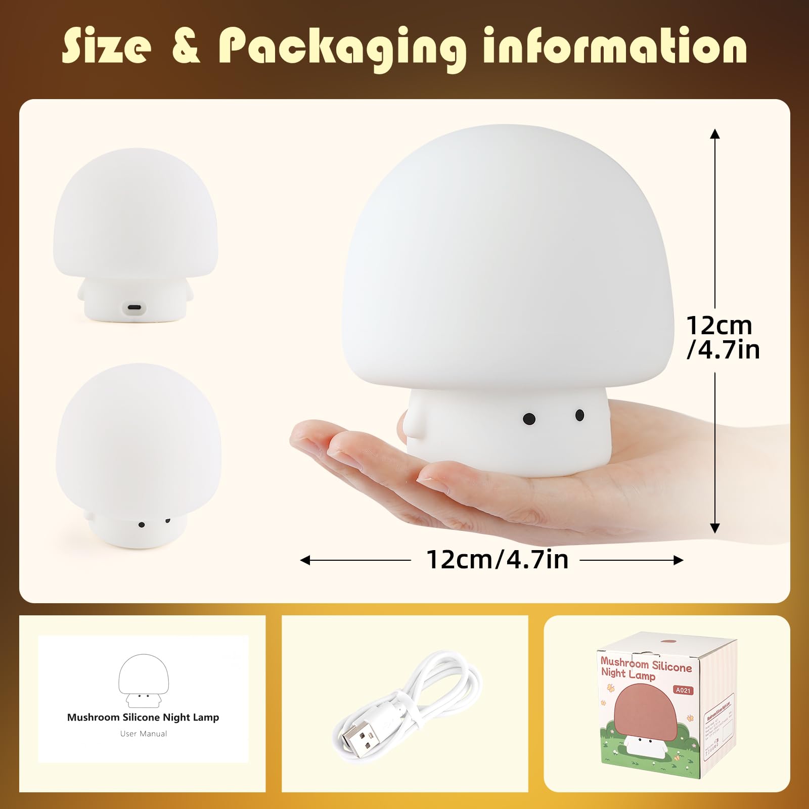 YISUN Mushroom Night Light USB-C charging for portable use.