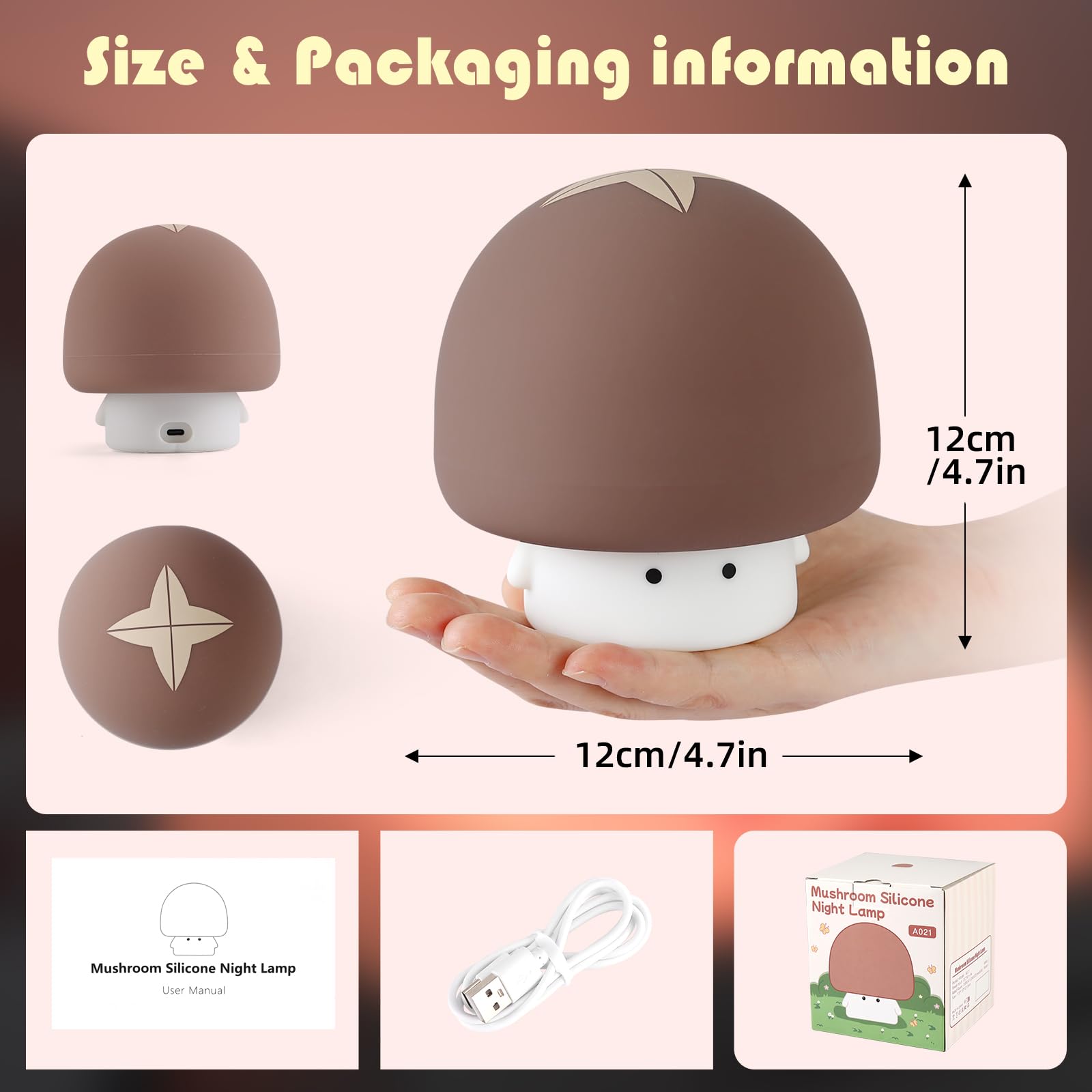 YISUN Mushroom Night Light USB-C rechargeable for cordless versatility.