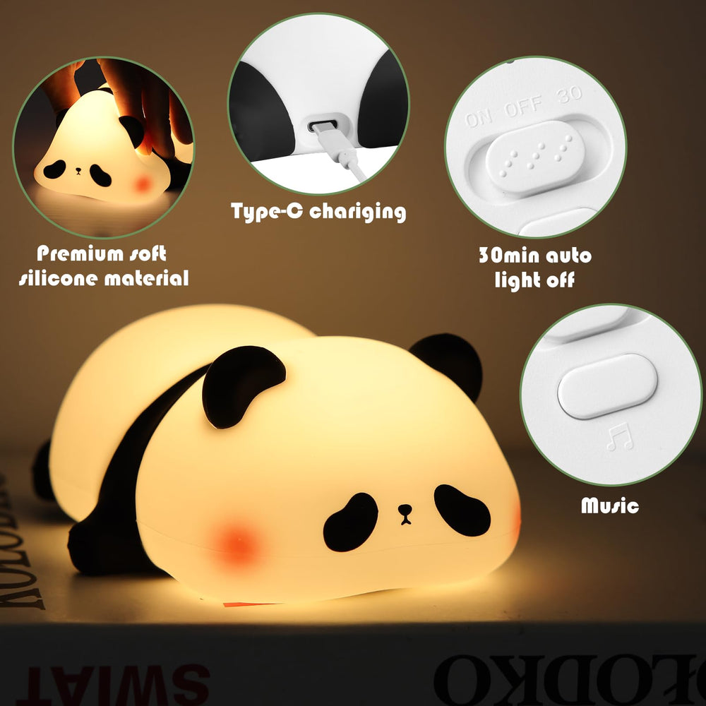 YISUN Panda night light showing soft LED glow with squishy silicone surface