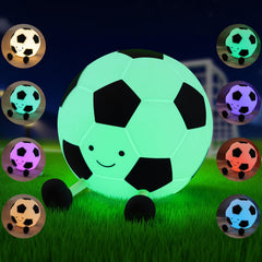 YISUN soccer night light silicone glows softly on a child's bedside table.