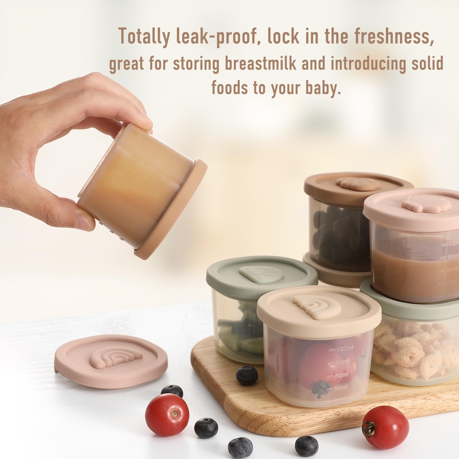 YIVEKO baby food containers with rainbow lid for airtight storage.