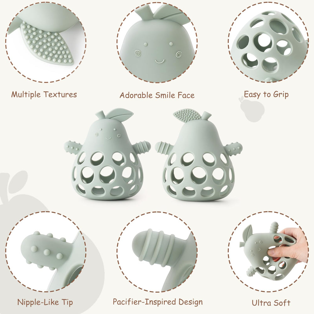 YIVEKO teething toy shows textured leaf areas for tactile development.
