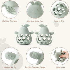YIVEKO teething toy shows textured leaf areas for tactile development.