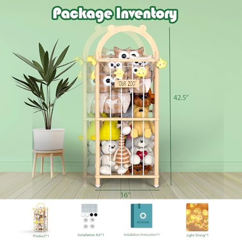 YiXinHo wood storage uses groove clip design to stabilize plush toy piles
