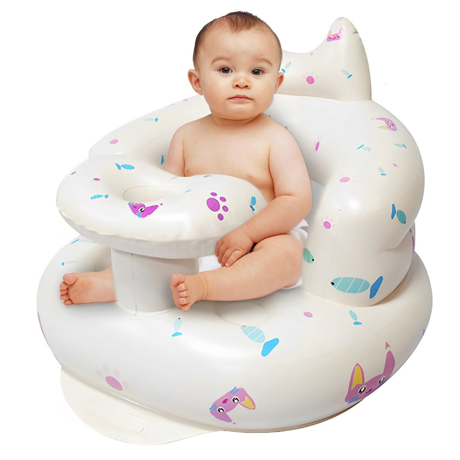 YiYunun UpSeat inflatable baby seat—front view showing ergonomic backrest and head support.