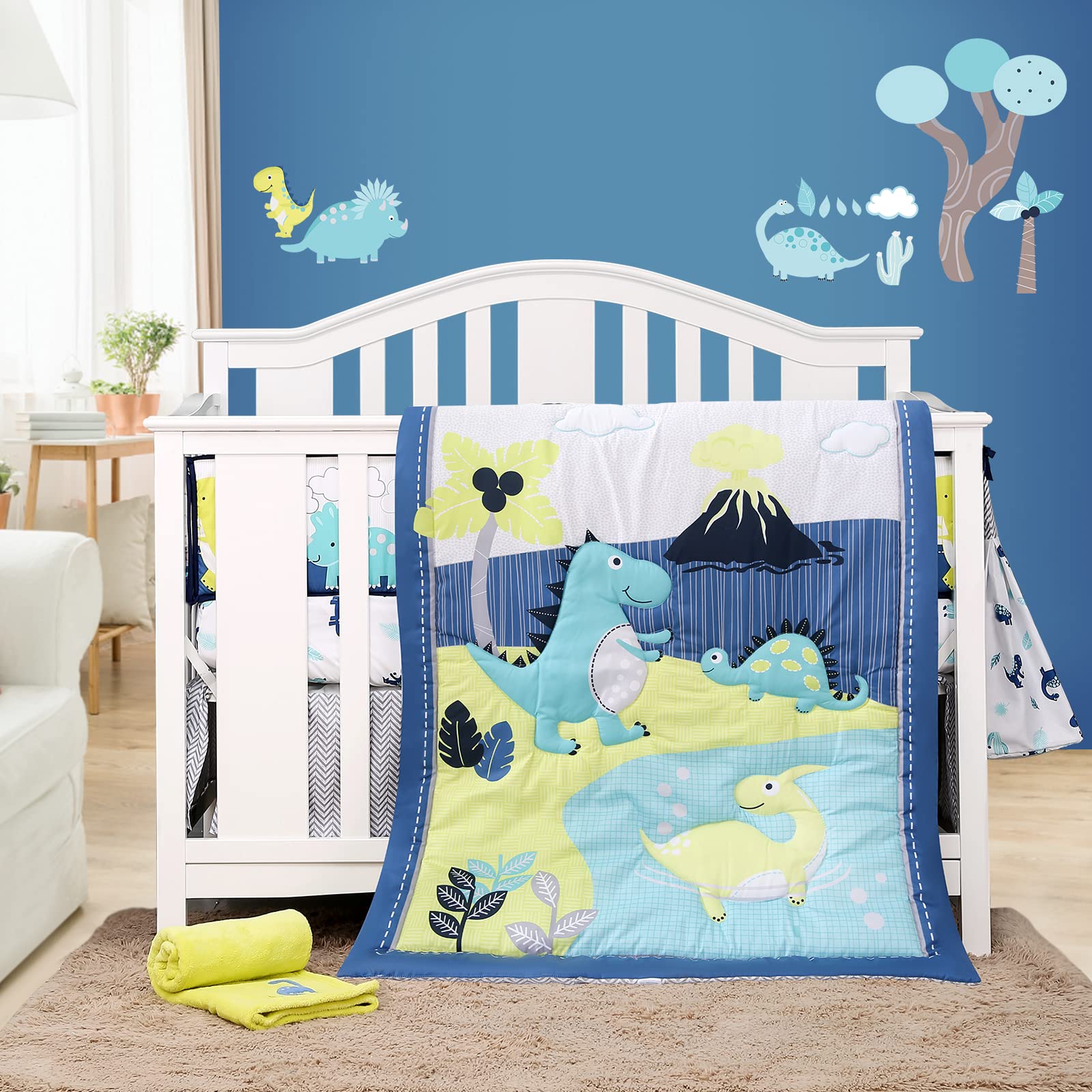 YJM dinosaur crib bedding quilt adds cozy color to baby's nursery