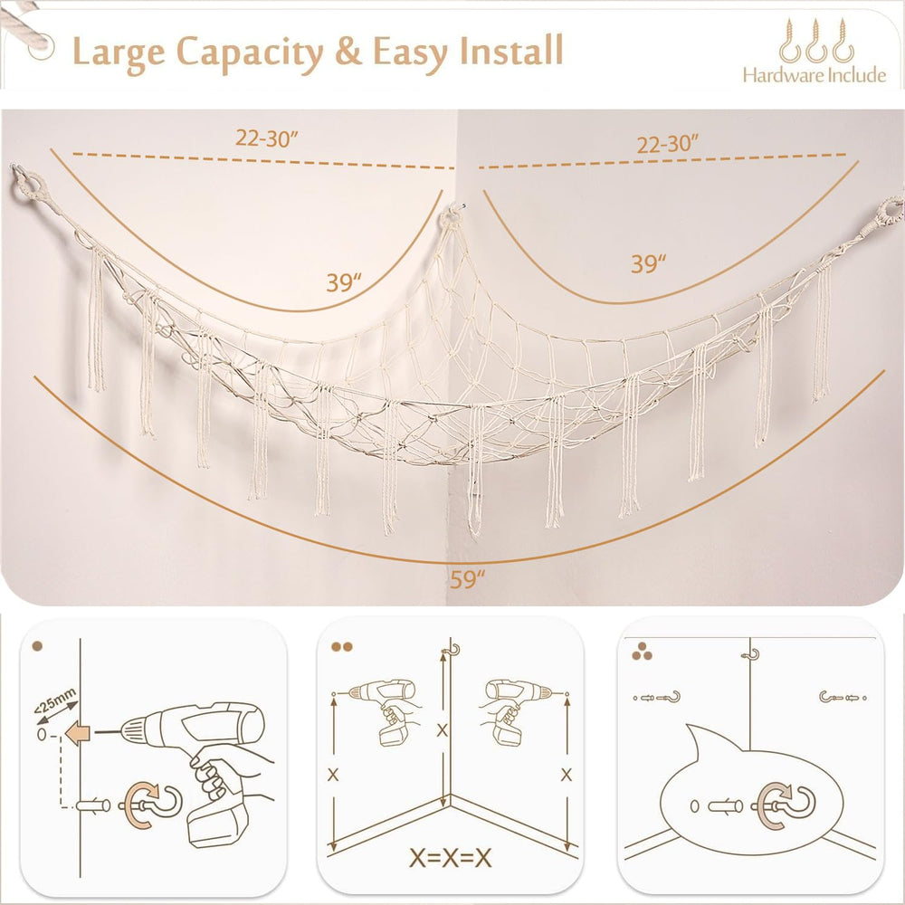 YKBU quick-install toy hammock with 3 hooks for easy setup.