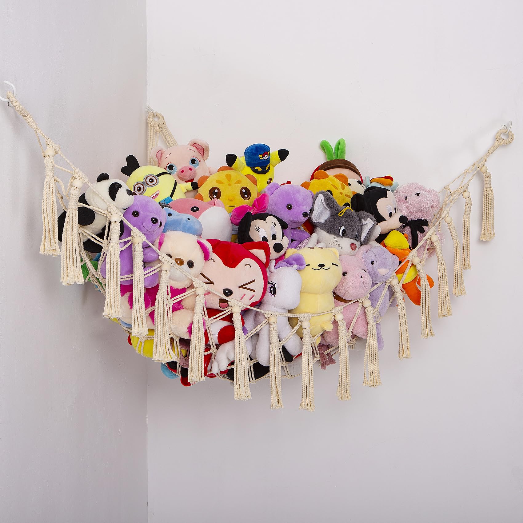 YKBU stuffed animals hammock in cream corner holds plush toys neatly and saves floor space