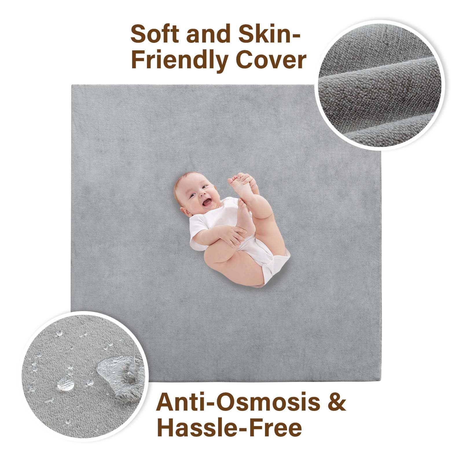 YKiMi Baby Play Mat includes anti-slip bottom to stay put during play.