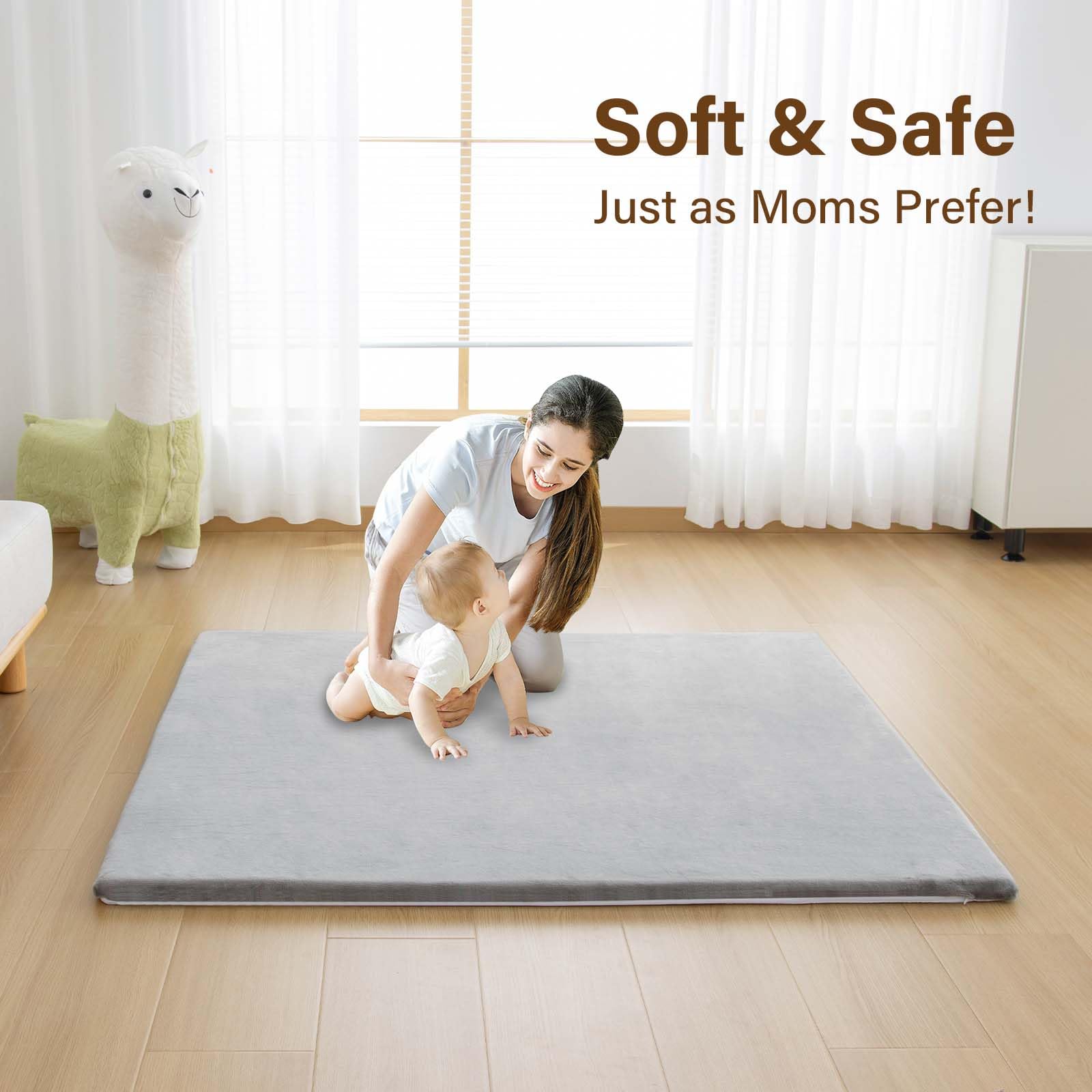YKiMi Baby Play Mat creates a safe, cushioned area for tummy time and crawling.