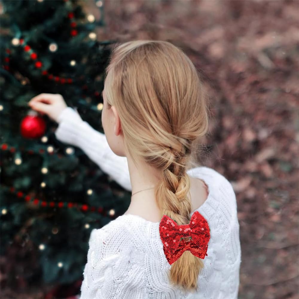 YLOIJO 3-inch red glitter bow clip for daily wear charm