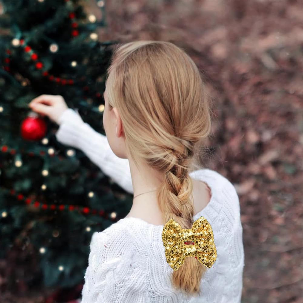 YLOIJO close-up on gold glitter bow sequin detail