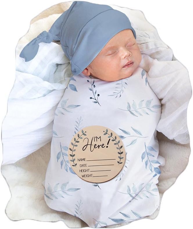Ylsteed baby swaddle blanket blue leaves close-up texture for gentle sleep