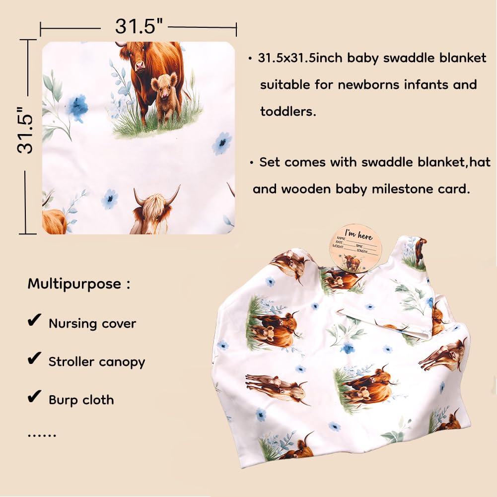 Ylsteed Highland Cow blue headband closeup cute accessory to complement the swaddle set
