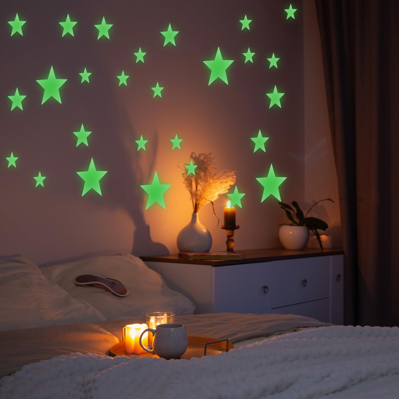 Ymapinc glow-in-the-dark stars in a bedroom for dreamy ambiance