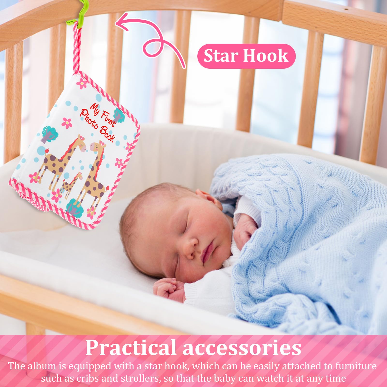 YMKWZ star-hooks attachment helps secure the album to furniture or a stroller.