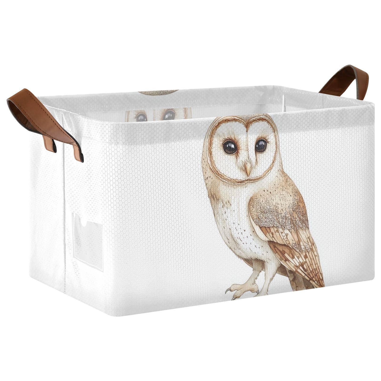 YNNALE Watercolor Tawny Owl storage bin front view showcasing sturdy construction for nursery organization.