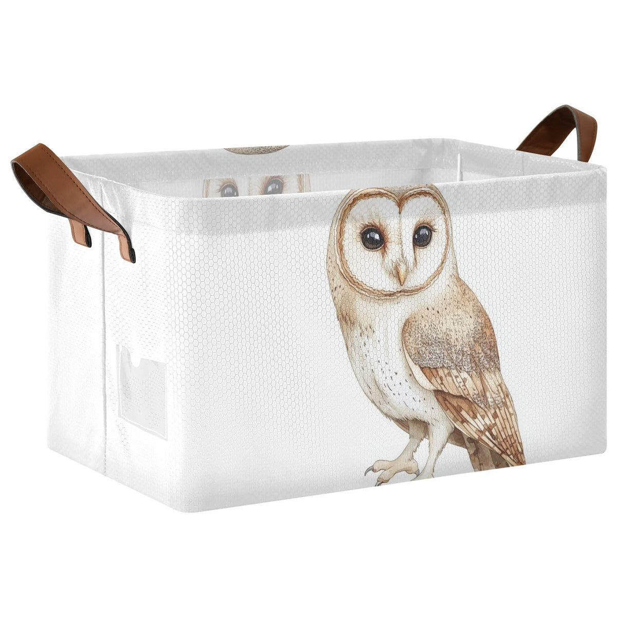 YNNALE Watercolor Tawny Owl storage bin front view showcasing sturdy construction for nursery organization.