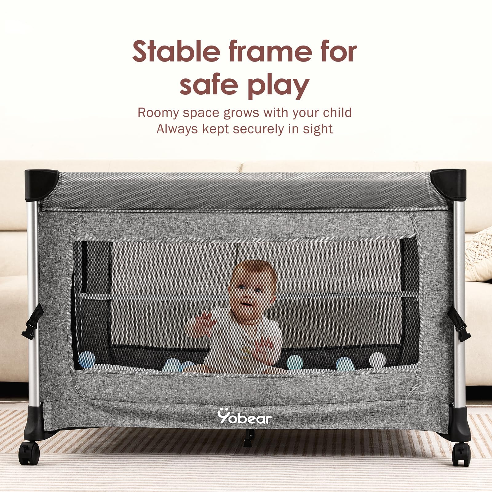 Yobear smooth 360° wheels allow silent room-to-room movement