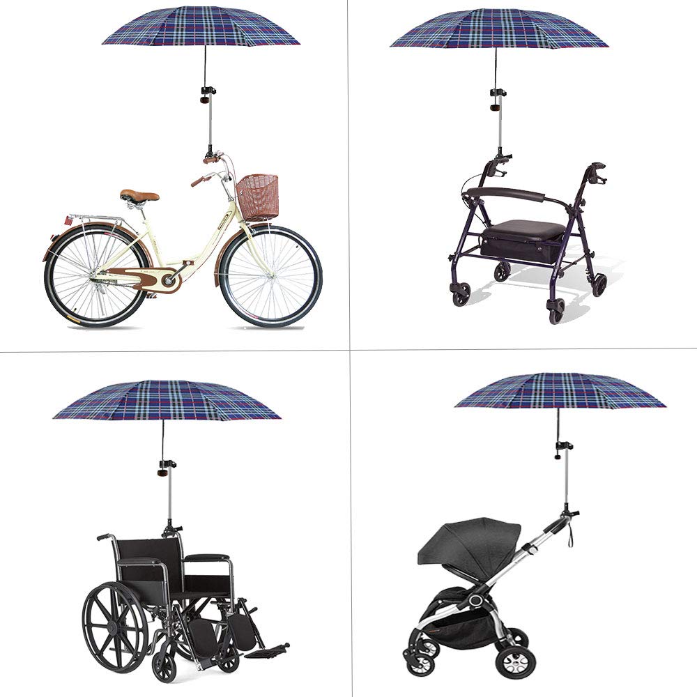 Yobee umbrella mount with tool-free installation across mobility aids