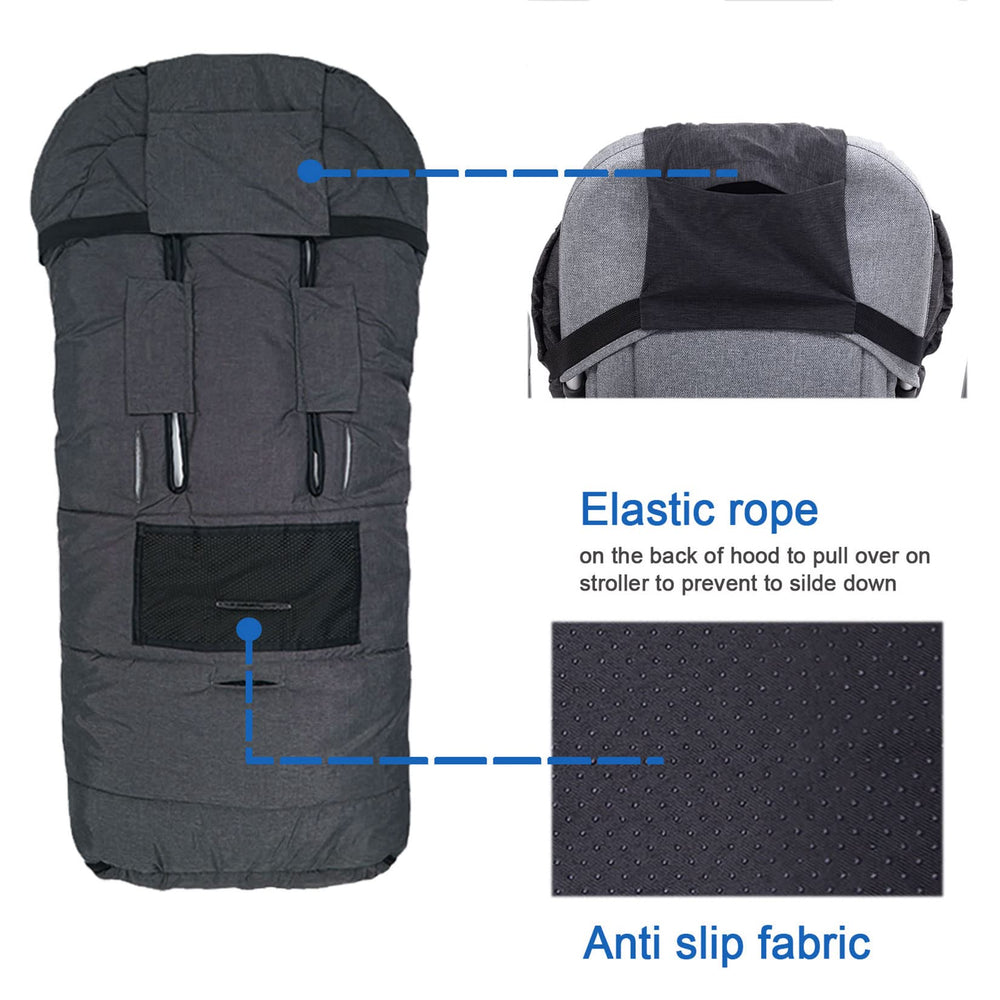 Yobee stroller bunting bag in use during chilly outdoor strolls