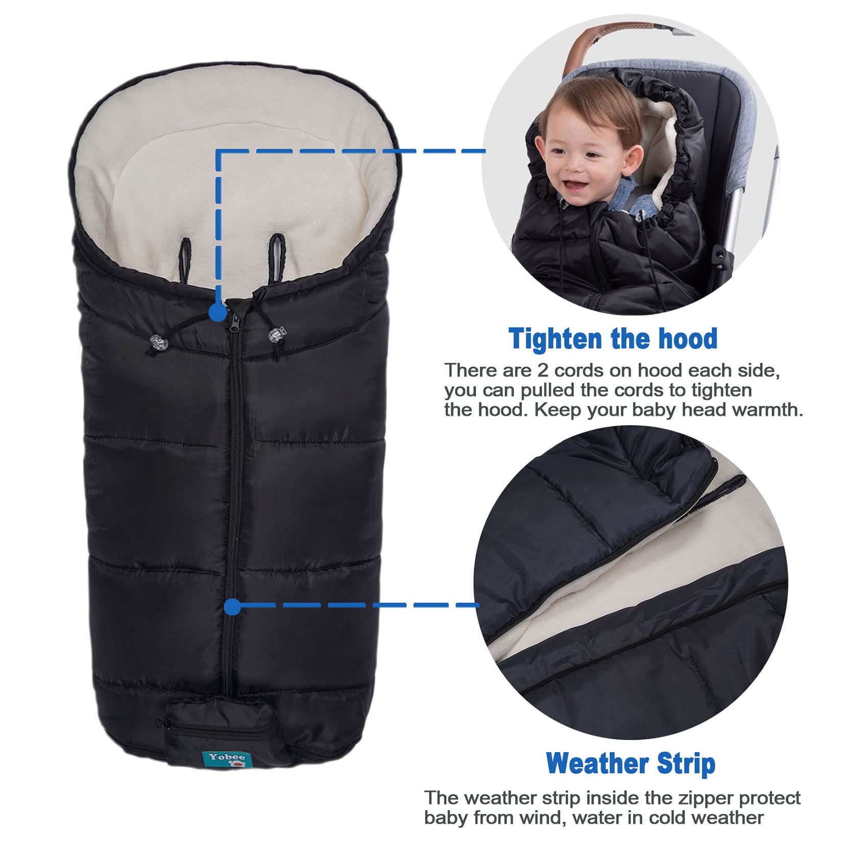 Yobee universal stroller fit with velcro openings for harness compatibility