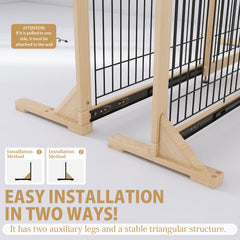 YOCAN dog gate metal bars detail highlighting reinforced structure.