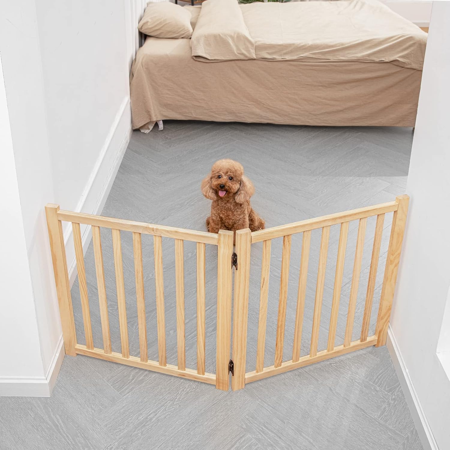 YOCAN Paint-Free gate folded for compact storage and easy relocation.