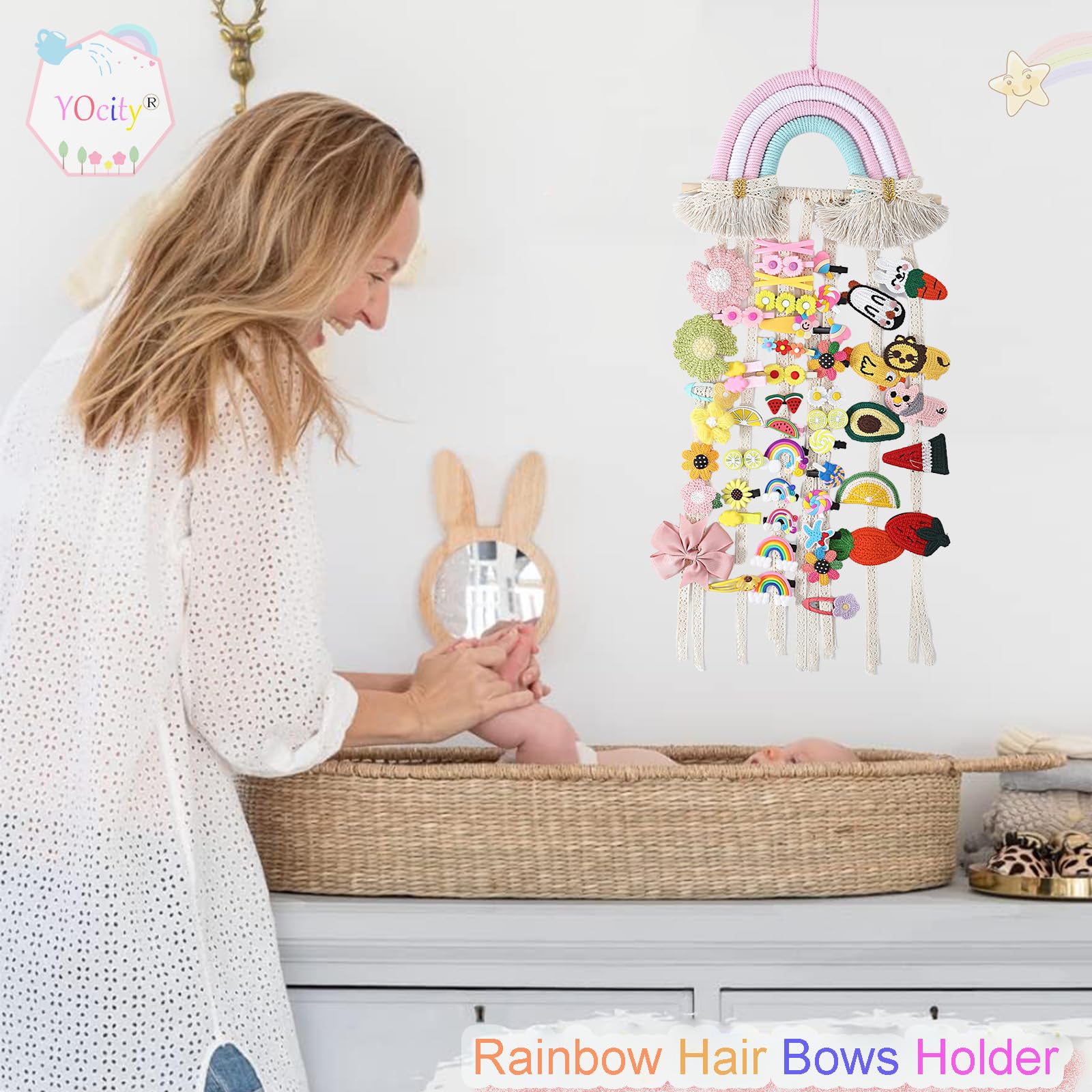 YOcity Bow Holder mounted in a nursery for easy access to headbands and clips