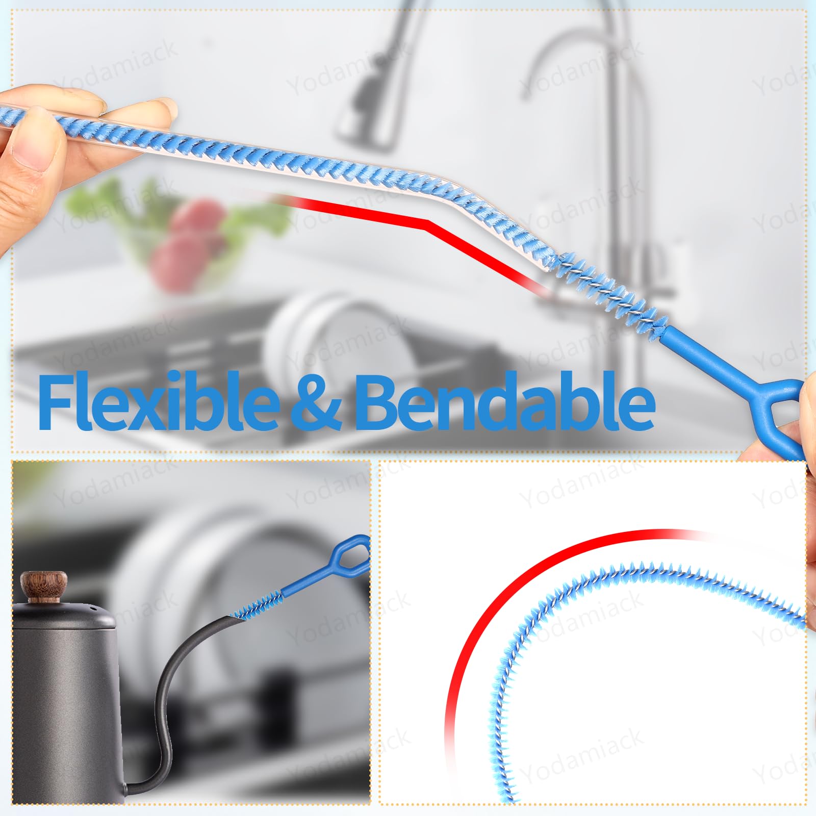 Yodamiack flexible cleaning design glides through curved or straight straws